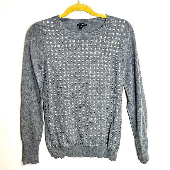Express Small Studded Pullover Casual Sweater Gray Silver Womens Small - Picture 2 of 6